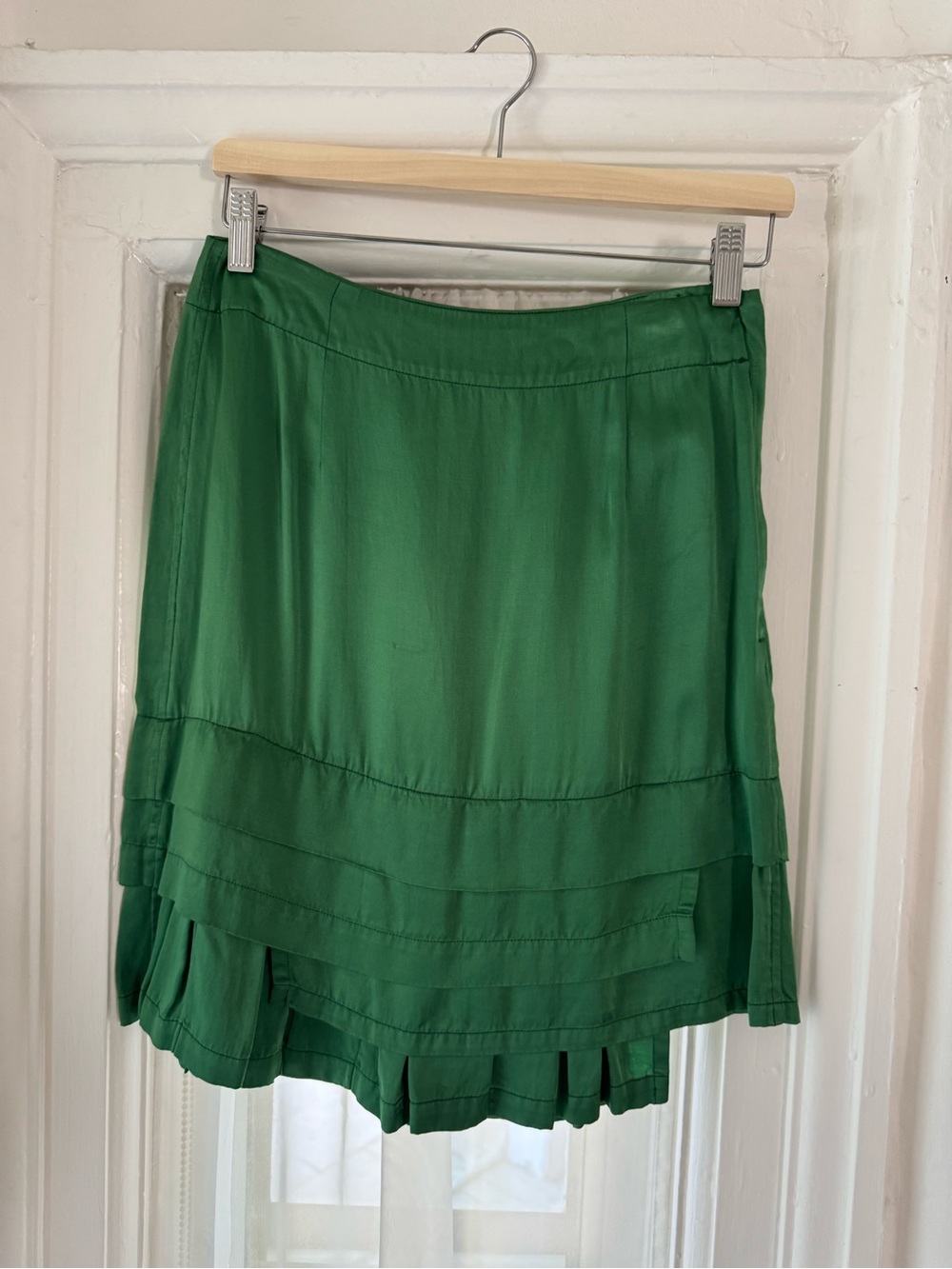 Zucca Green Tiered Silk Mini Skirt